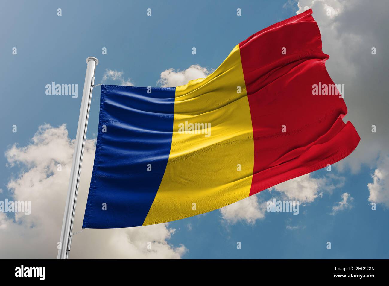 La bandiera nazionale della Romania (rumena: Drapelul României) è un tricolore. Foto Stock
