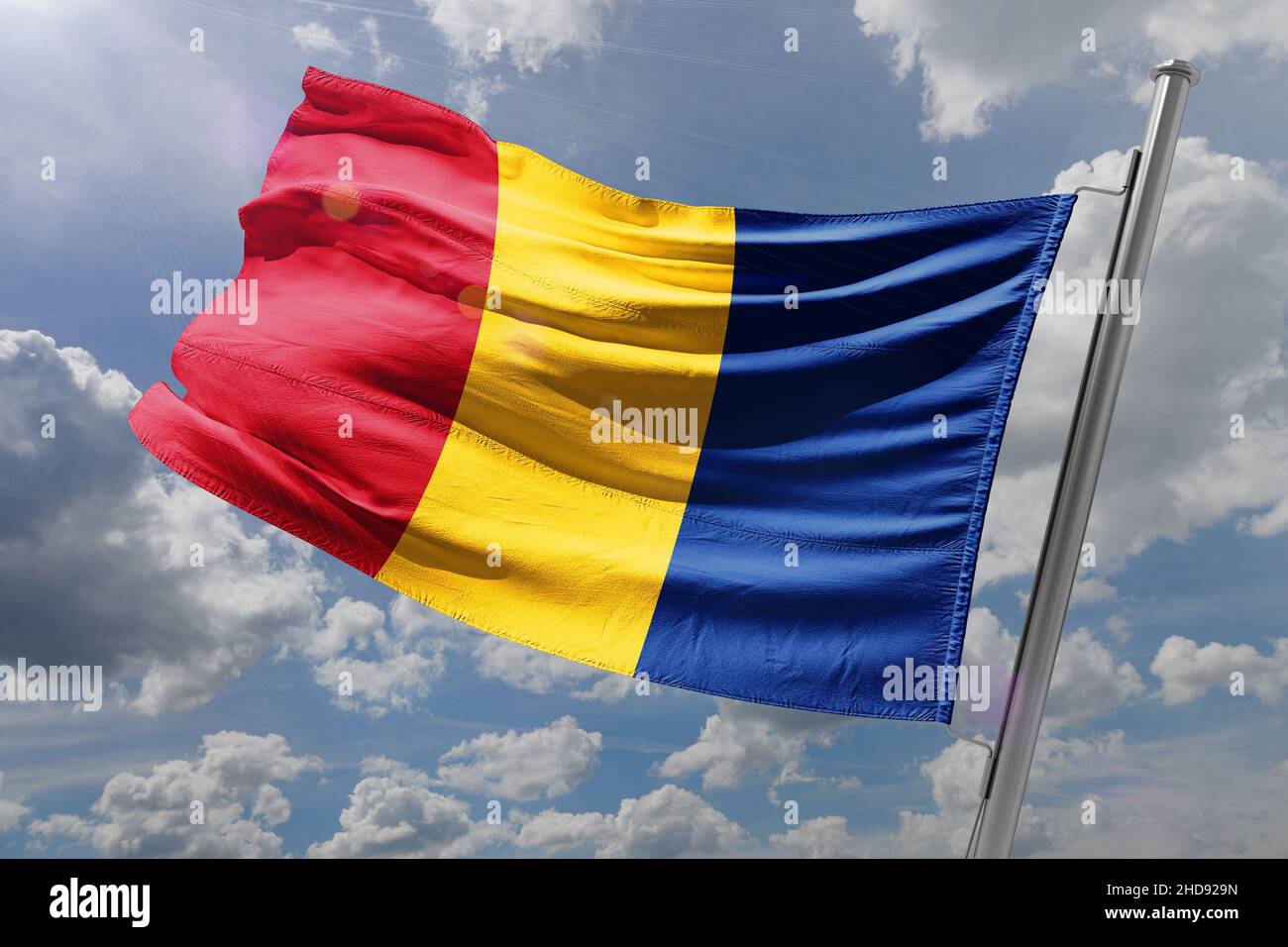 La bandiera nazionale della Romania (rumena: Drapelul României) è un tricolore. Foto Stock