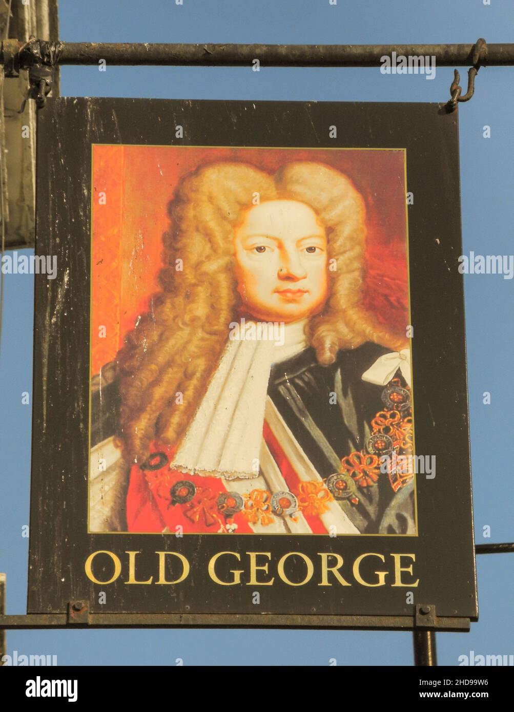 L'insegna del pub Old George su Bethnal Green Road, London, E2, England, U.K. Foto Stock