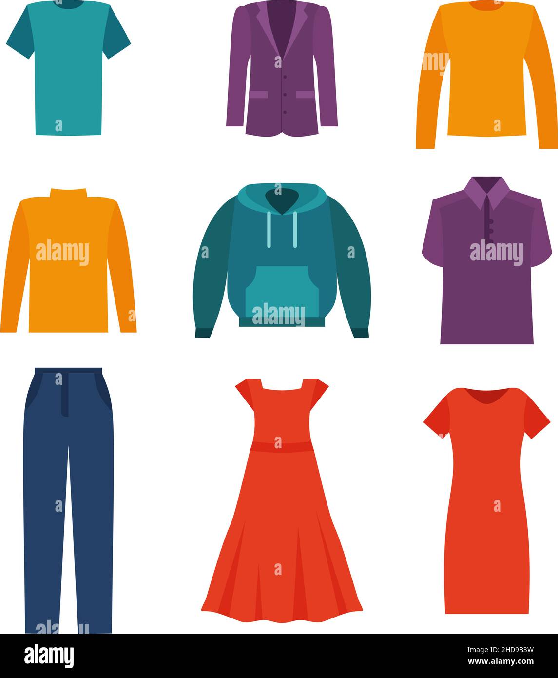 Collezione abbigliamento uomo e donna - guardaroba moda - disegno vettoriale a colori EPS 10 Illustrazione Vettoriale