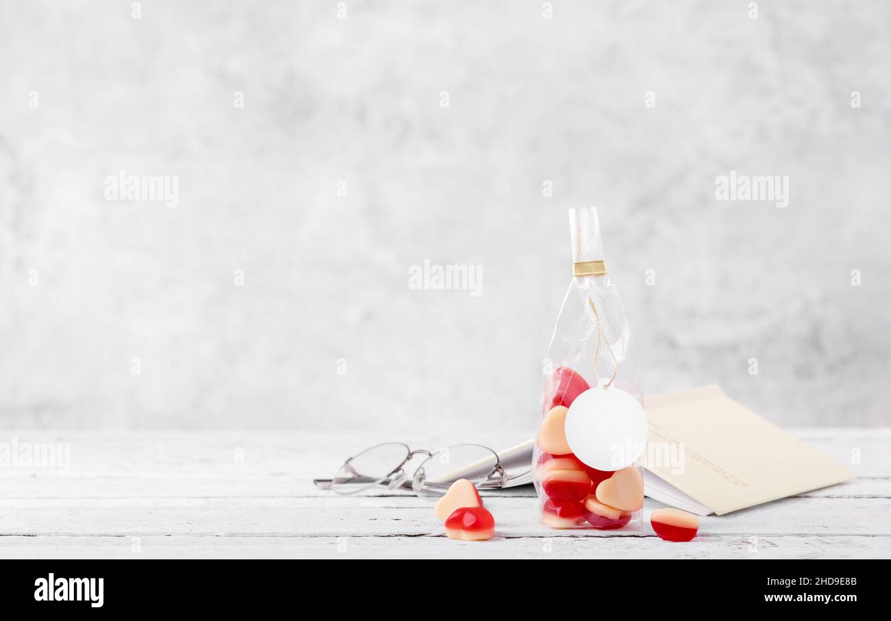 Confezione o etichetta mockup di deliziose gelatine dolci Foto Stock