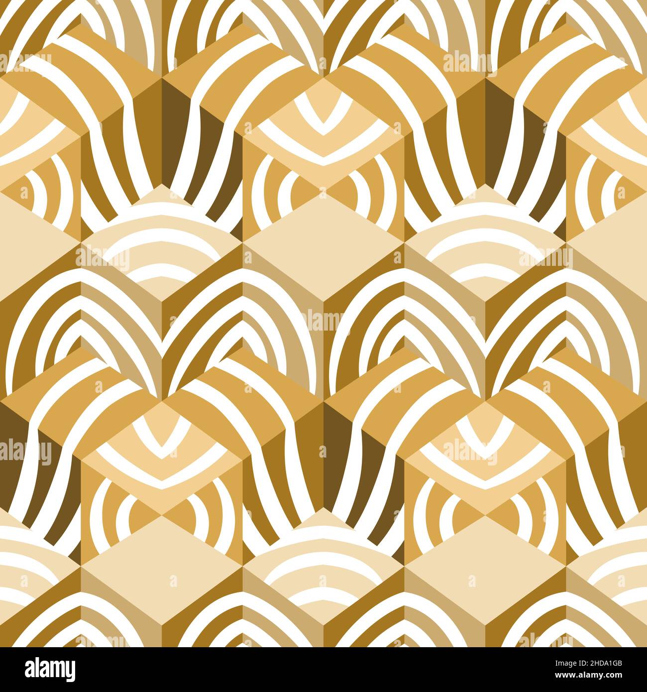 Splendido design decorativo elegante a curva geometrica in oro Vector Seamless Pattern Illustrazione Vettoriale