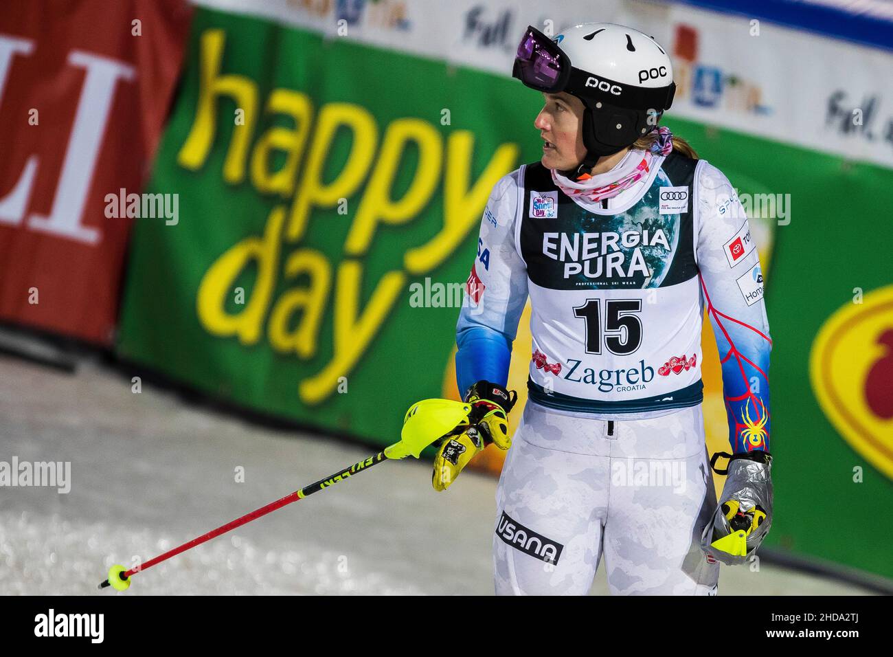 Zagabria, Croazia, 4th gennaio 2022. Paula Moltzan degli Stati Uniti durante il Trofeo Audi FIS Ski World Cup Snow Queen - Slalom femminile a Zagabria. Gennaio 04, 2022. Credit: Nikola Krstic/Alamy Foto Stock