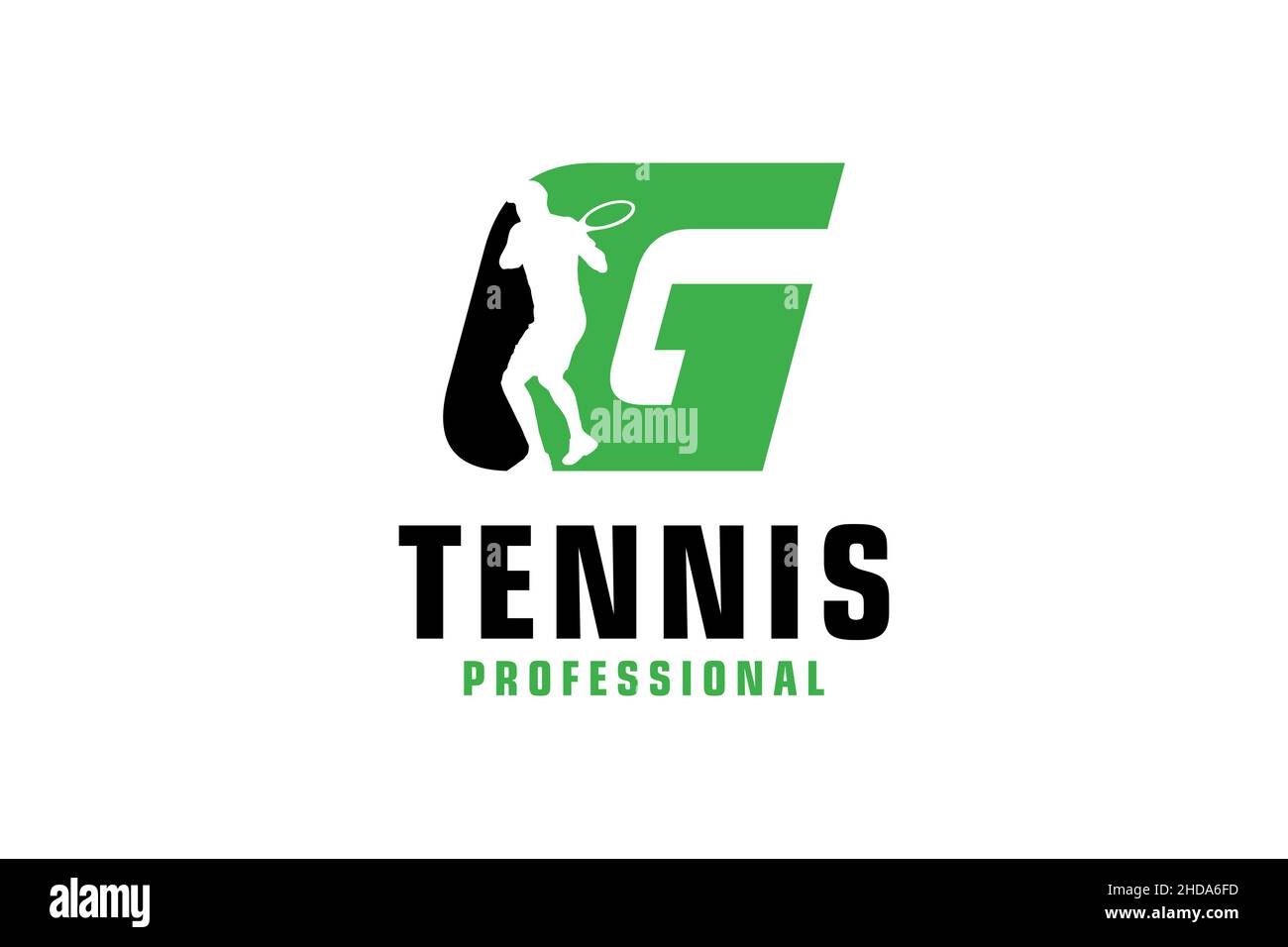 Lettera G con logo di silhouette per giocatore di tennis. Elementi del modello di progettazione vettoriale per il Team sportivo o aziendale. Illustrazione Vettoriale