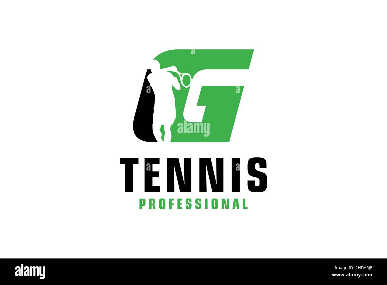 Lettera G con logo di silhouette per giocatore di tennis. Elementi del modello di progettazione vettoriale per il Team sportivo o aziendale. Illustrazione Vettoriale