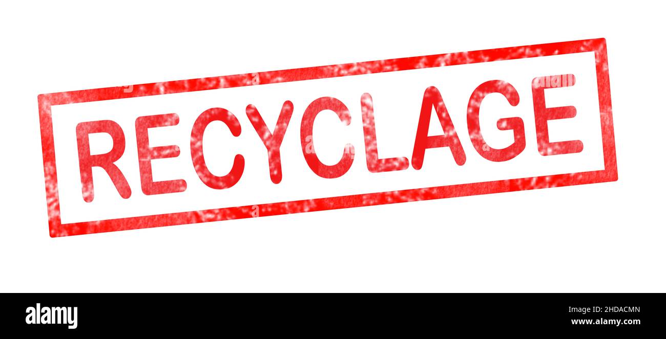 Riciclaggio in francese scrittura di traduzione in inchiostro rosso Foto Stock