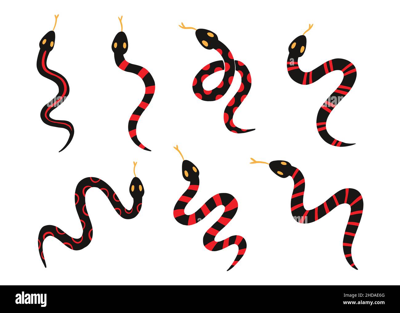Set vettore di barbatella di serpente di corallo. Raccolta di progetti di clipart grafiche Illustrazione Vettoriale