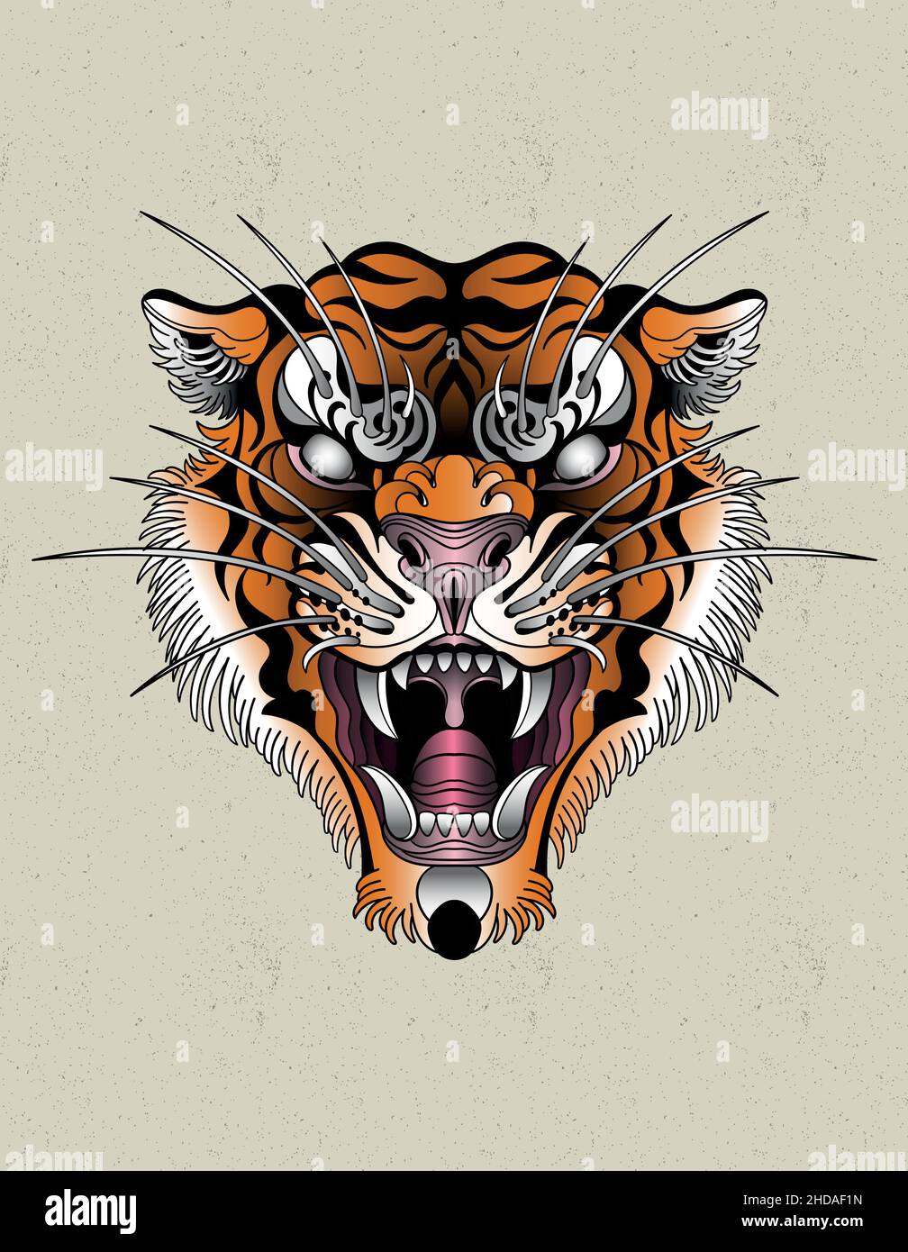 tiger neo tradizionale tatuaggio vecchia scuola perfetta per stampe Illustrazione Vettoriale
