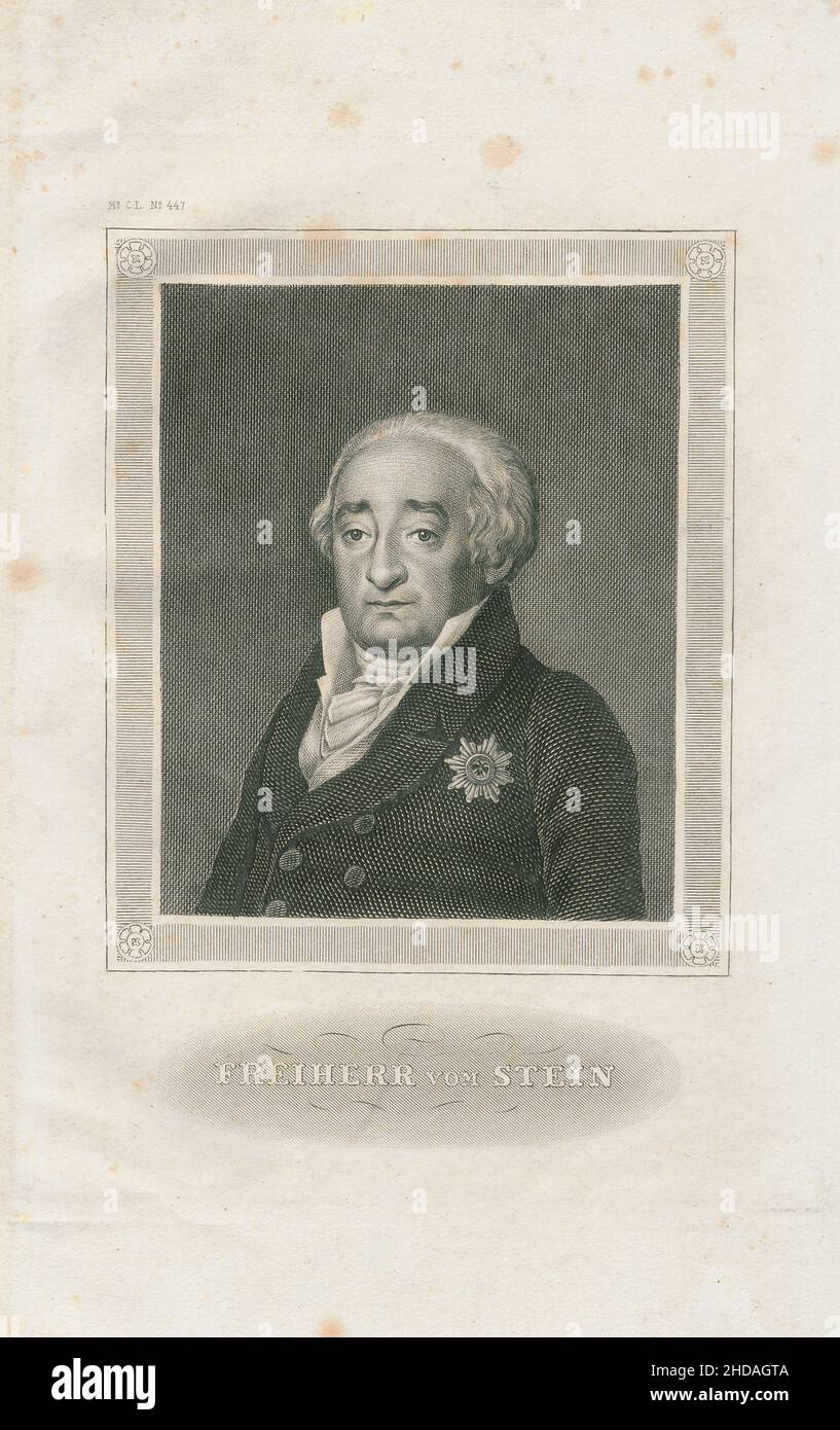 Ritratto di Freiherr (barone) vom Stein. Heinrich Friedrich Karl vom und zum Stein (1757 – 1831) fu uno statista prussiano che introdusse i Pruss 1850 Foto Stock