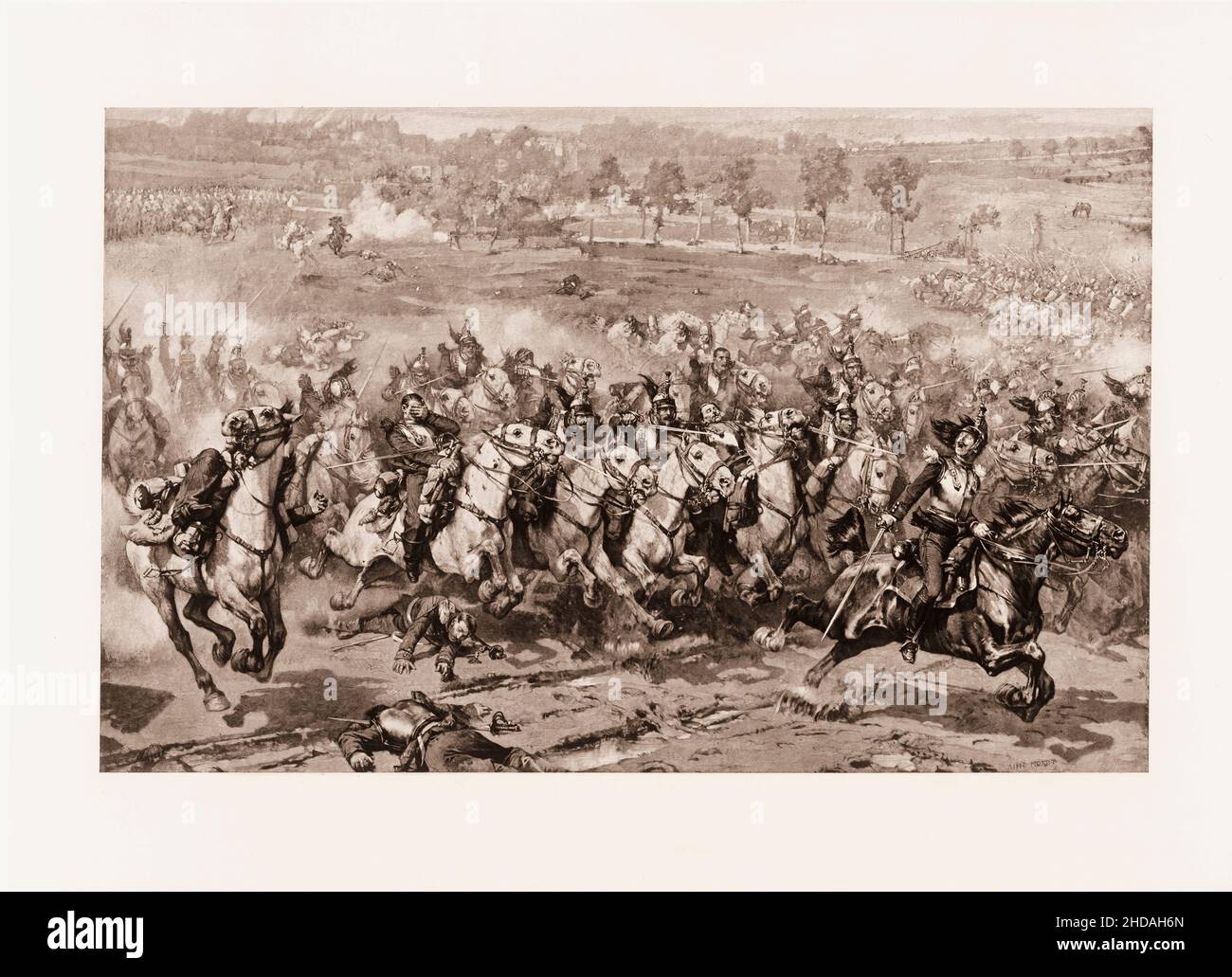 Incisione dell'attacco dei reichshoffen cuirassiers, 6 agosto 1870. 1887. Di Aimé Morot (1850 – 1913) il 6 agosto 1870, durante la battaglia di Re Foto Stock