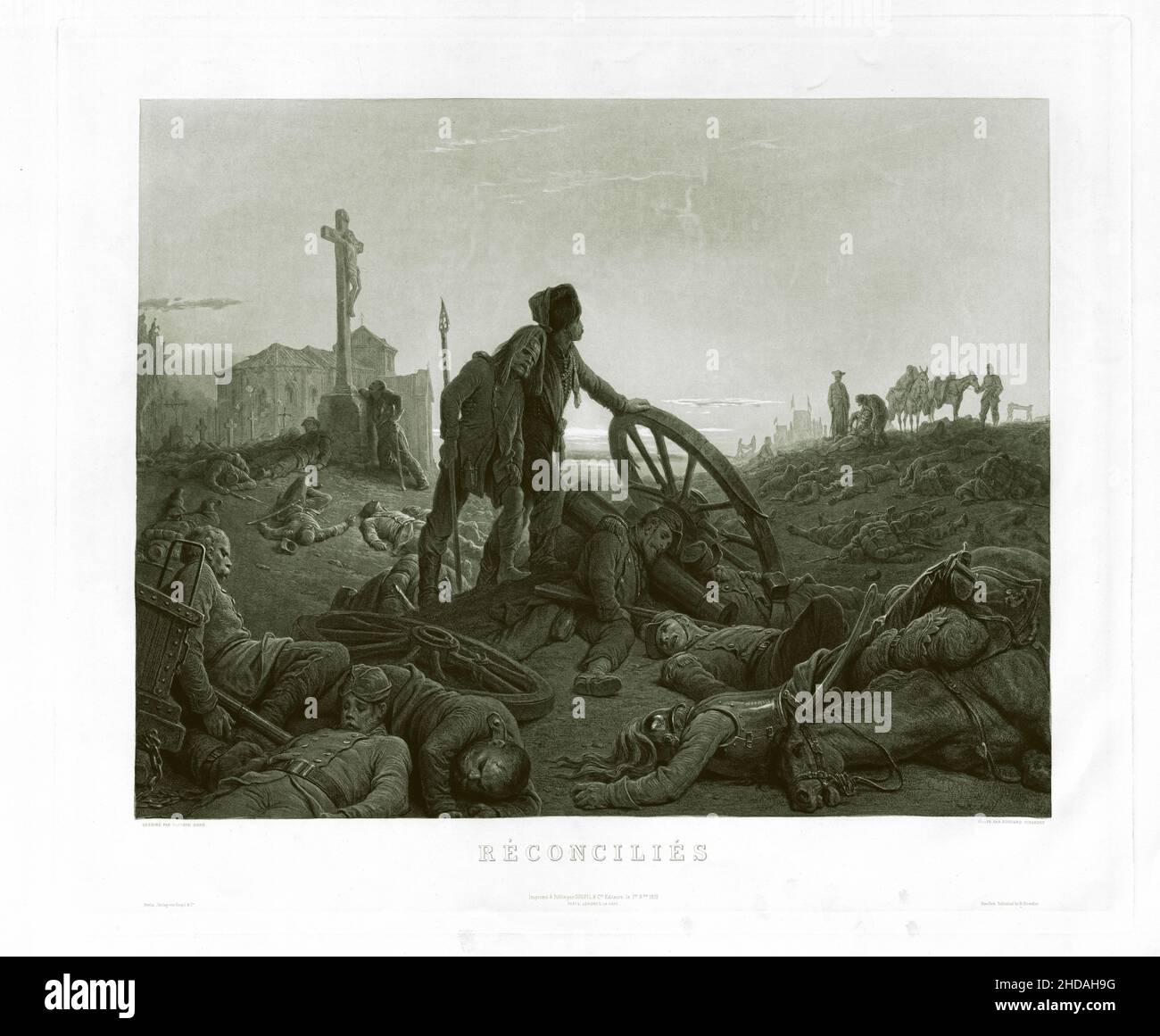 Incisione della guerra franco-prussiana: Riconciliata. 1872 Foto Stock
