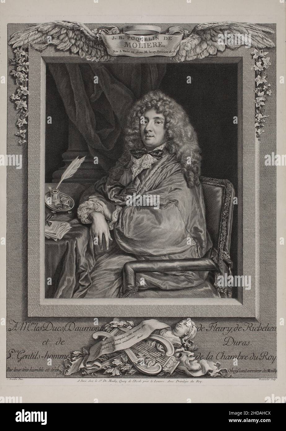 Ritratto di Molière. Jean-Baptiste Poquelin (1622 – 1673), noto con il suo nome di palcoscenico Molière, fu un drammaturgo, attore e poeta francese, ampiamente rega 1774 Foto Stock
