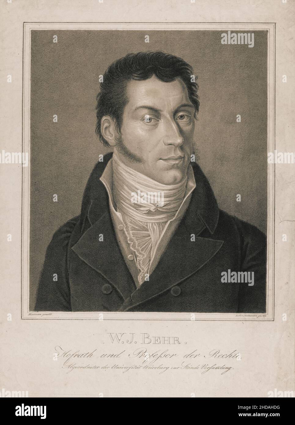 Ritratto dell'incisione di William Joseph Behr. 1819 William Joseph Behr (1775 – 1851), pubblicista e scrittore tedesco. Foto Stock