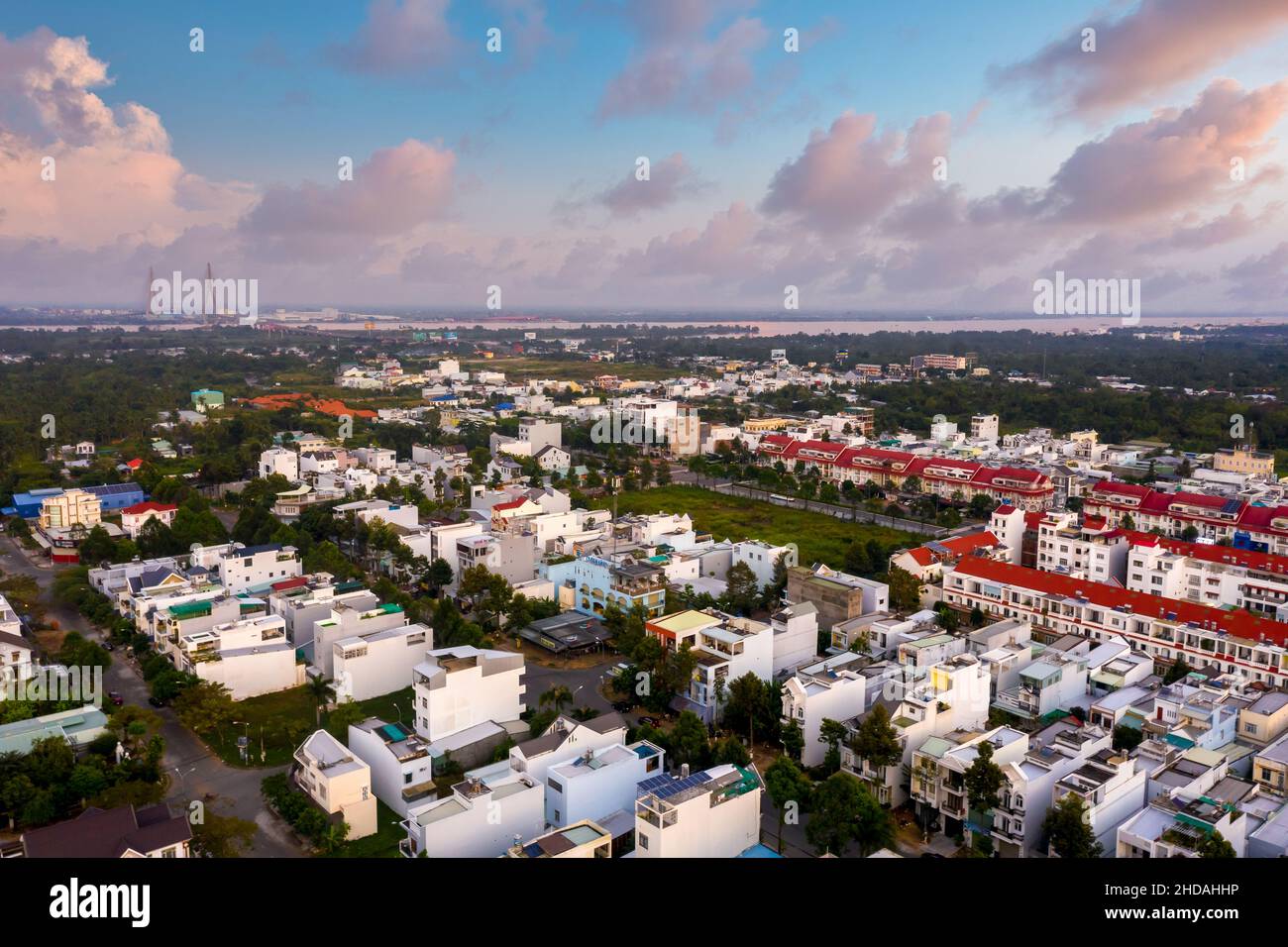 Vista aerea del centro di Can Tho, la città più grande del Delta del Mekong Foto Stock