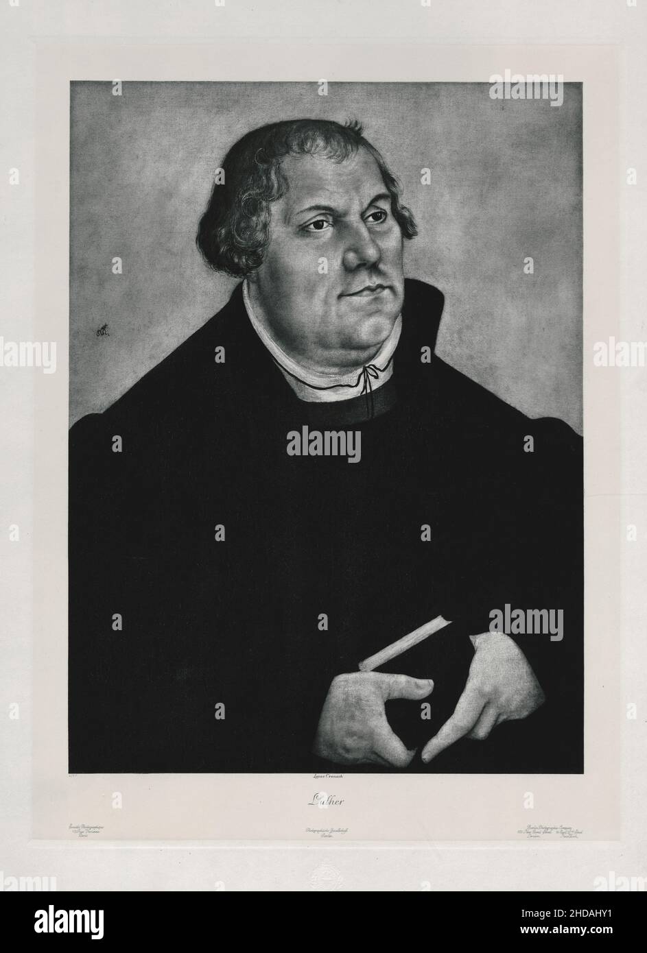 Il ritratto di incisione del 19th secolo del dottor Martin Lutero. Martin Luther (1483 – 1546) è stato un professore tedesco di teologia, sacerdote, autore, composta dal 1910 Foto Stock