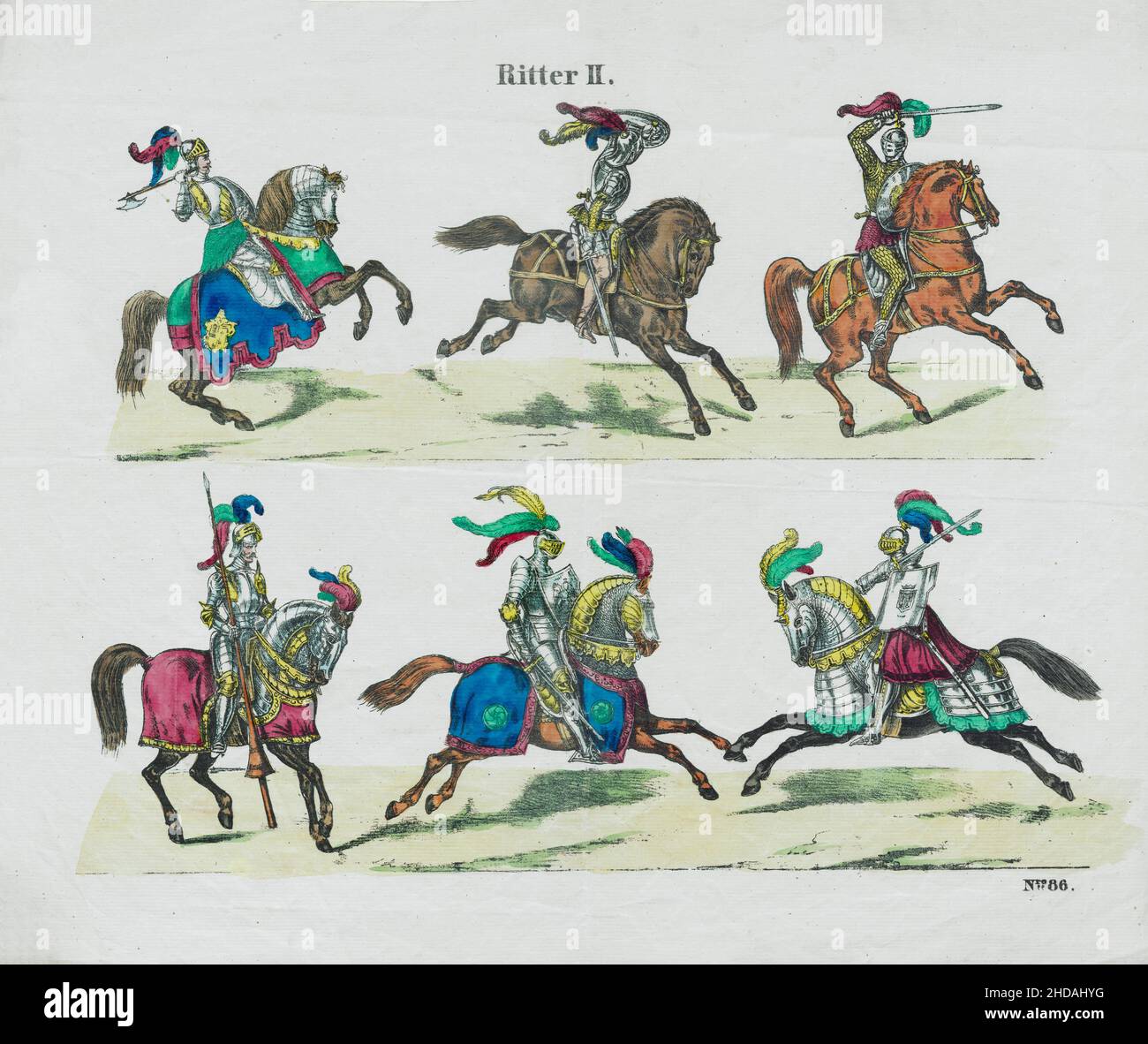 Disegni vintage dei cavalieri (II). 1870 Foto Stock
