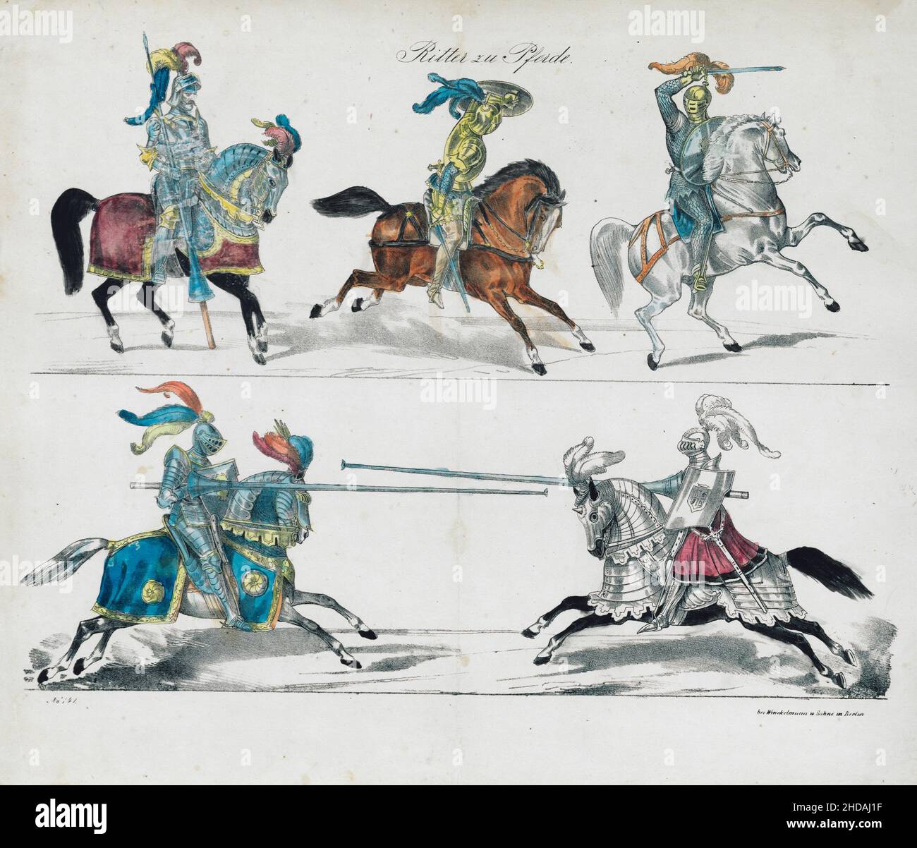 Litografia vintage del cavaliere montato. 1845 Foto Stock