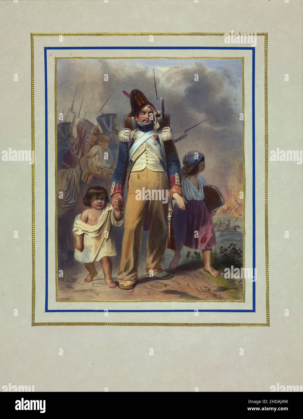 Litografia a colori vintage: Campagna in Francia, 1814. Guerre Napoleoniche. 1837, di Jacques-Francois Llanta (1807-1864) Foto Stock