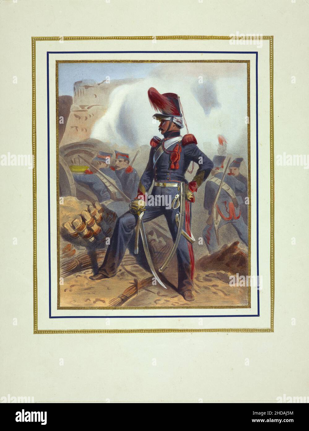 Litografia di colore vintage delle tradizioni militari dell'esercito francese: Assedio di Anversa (1832) 1837, di Jacques-Francois Llanta (1807-1864) l'assedio di Anversa Foto Stock