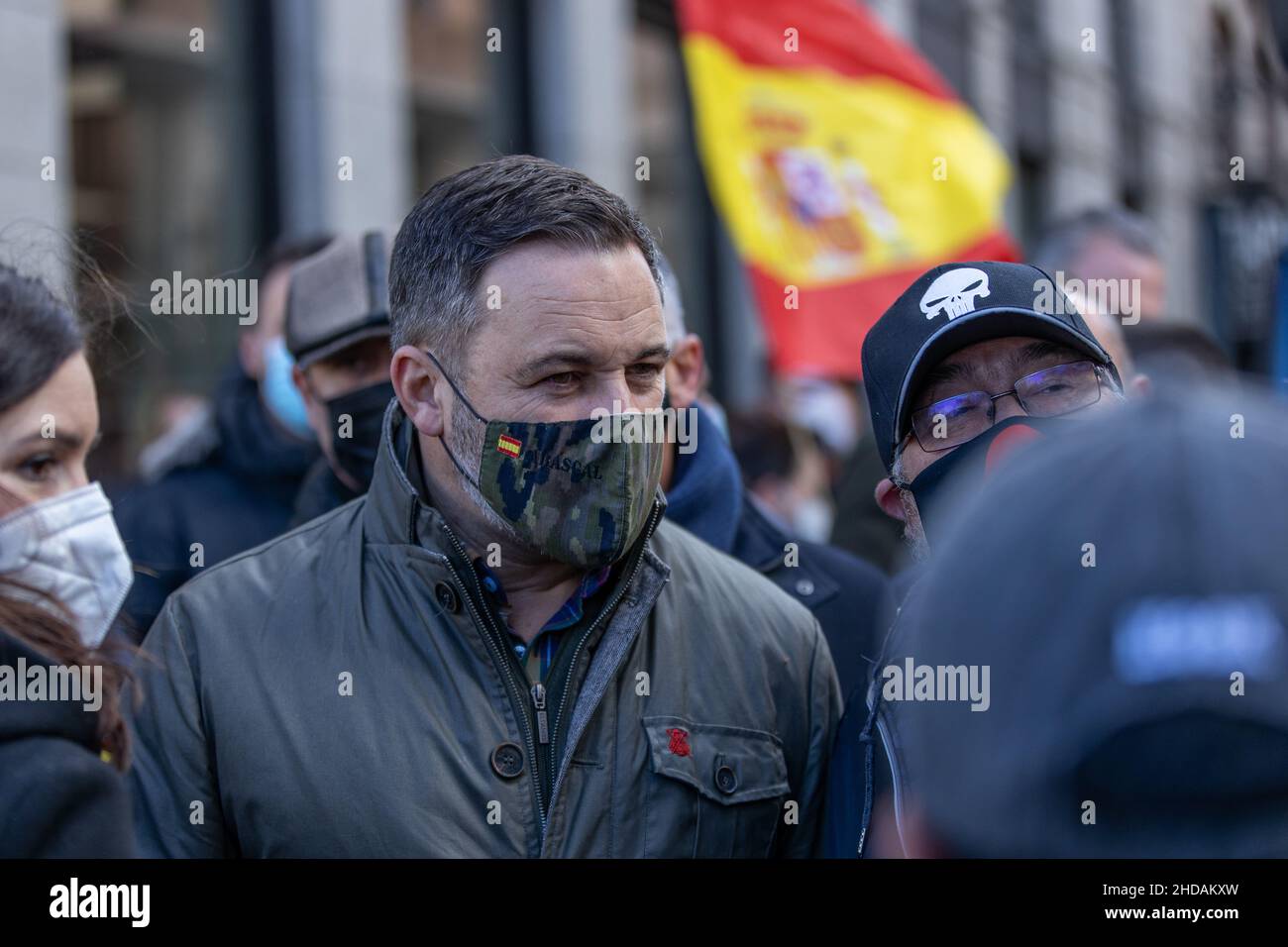 La dimostrazione delle forze e degli organi di sicurezza dello Stato spagnoli contro la riforma della "legge Gag" Foto Stock