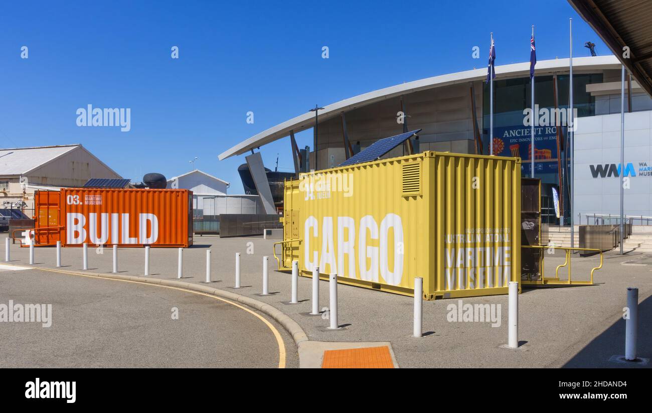 Fremantle, WA, Australia - Container The Box che ha cambiato la mostra mondiale al Maritime Museum Foto Stock