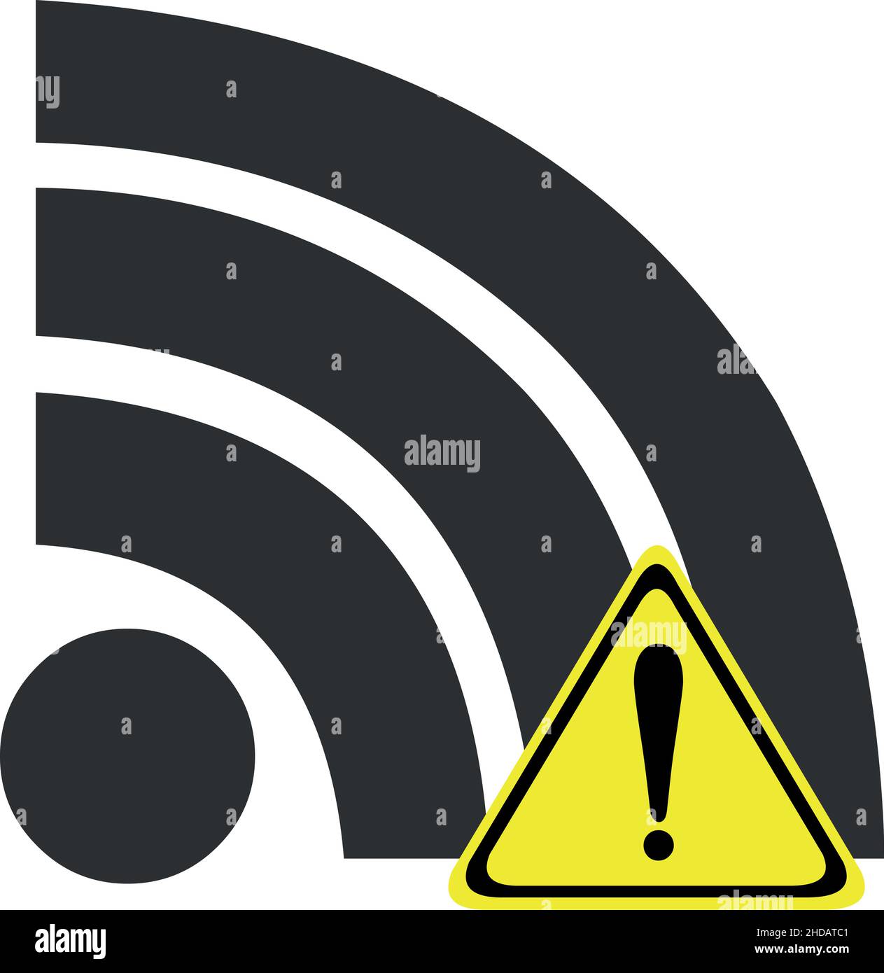 Illustrazione vettoriale di un'icona o simbolo di wi-fi con un punto esclamativo, in termini di connessione Internet disconnessa o segnale basso Illustrazione Vettoriale