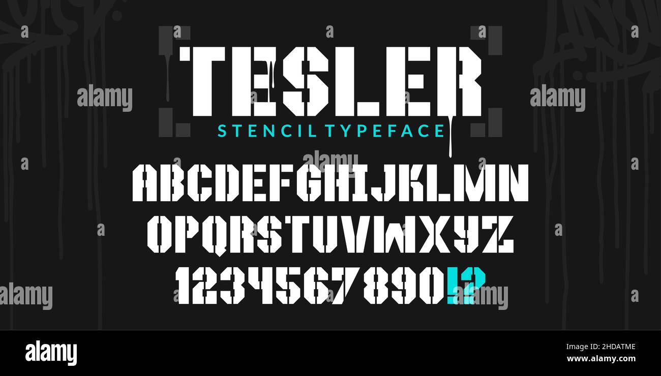 Stencil Urban Street Art Graffiti Style Abstract Alphabet Typeface Tesler Digital Typography Vector Illustration Illustrazione Vettoriale