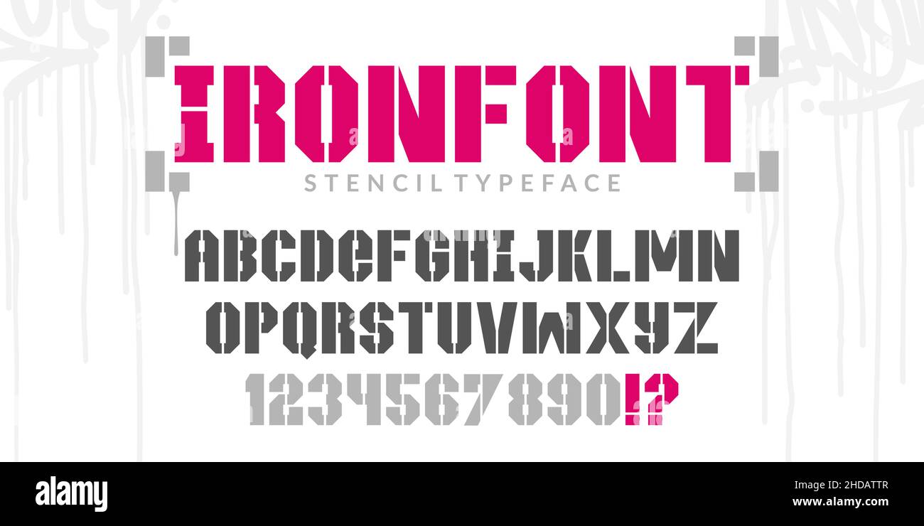Flat Stencil Urban Street Art Graffiti Style Abstract Alphabet Typeface Ironfont Digital Typography Vector Illustration Illustrazione Vettoriale