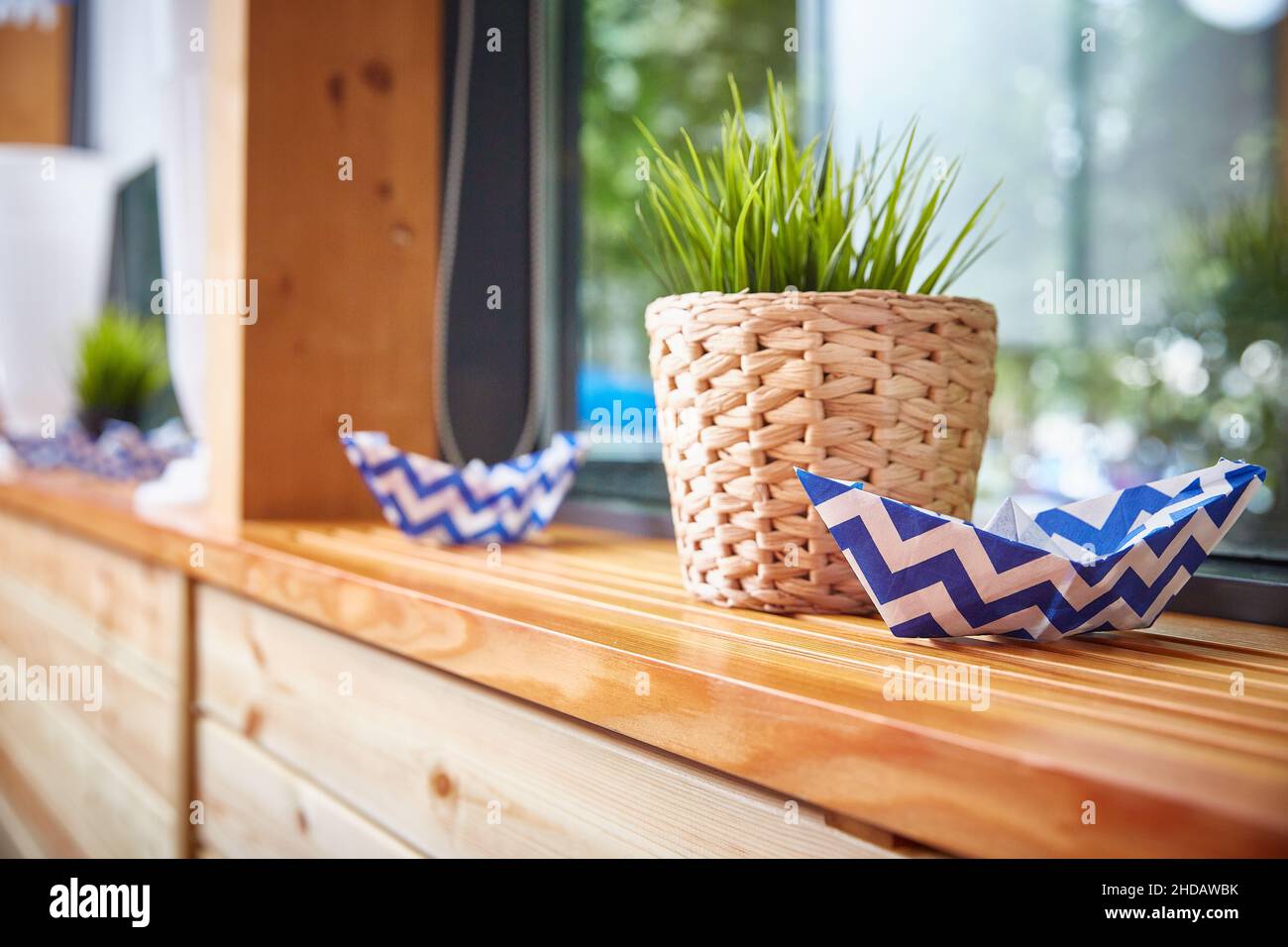 Decorazioni per la casa con davanzale in stile nautico. Foto Stock