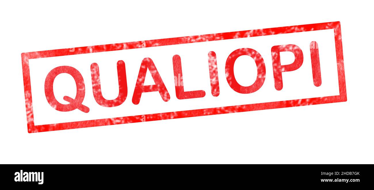 Qualiopi in francese scrittura di traduzione in inchiostro rosso Foto Stock