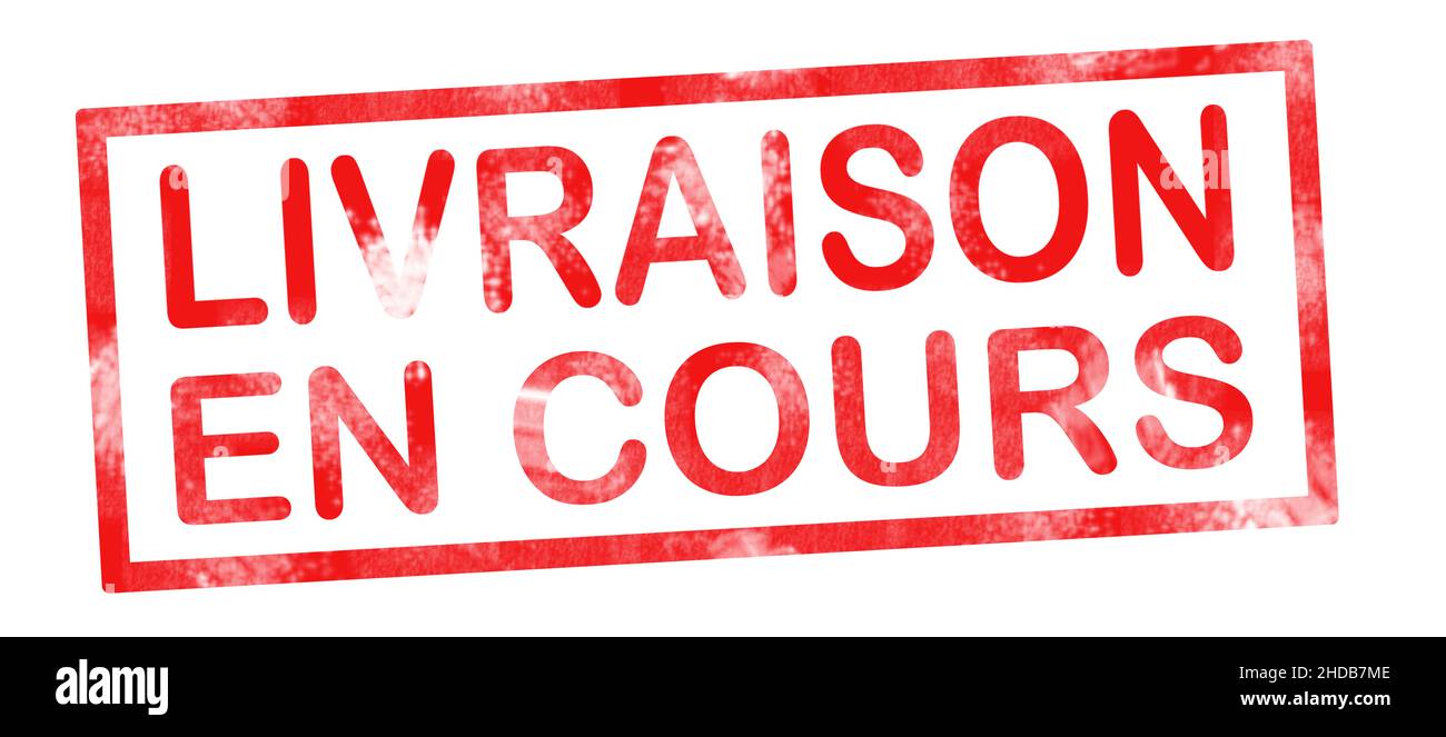 Spedizione in corso in francese scrittura di traduzione in inchiostro rosso Foto Stock