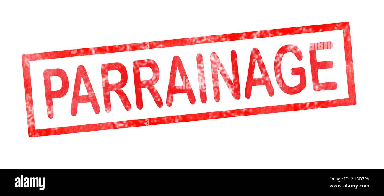 Sponsorizzazione in francese scrittura di traduzione in inchiostro rosso pad Foto Stock