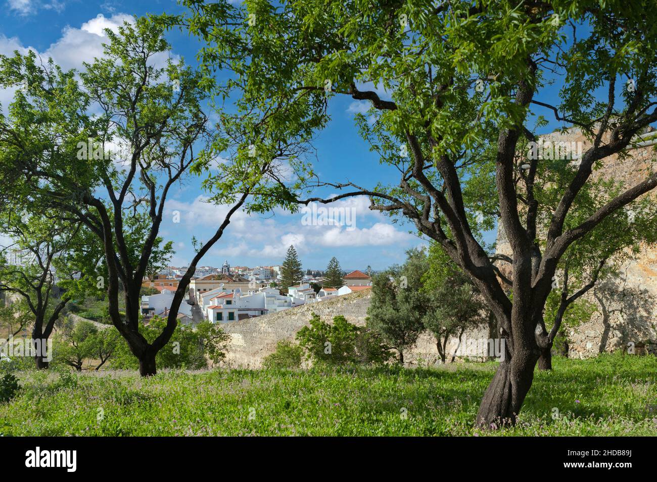 Paesaggio urbano con le mura storiche della città 'Muralhas de Lagos', Lagos, Algarve, Portogallo, Europa Foto Stock