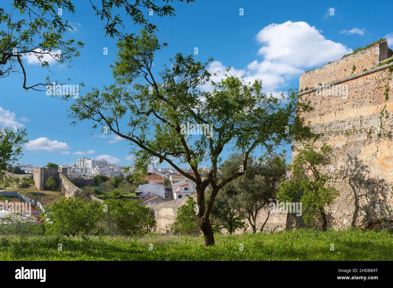 Paesaggio urbano con le mura storiche della città 'Muralhas de Lagos', Lagos, Algarve, Portogallo, Europa Foto Stock