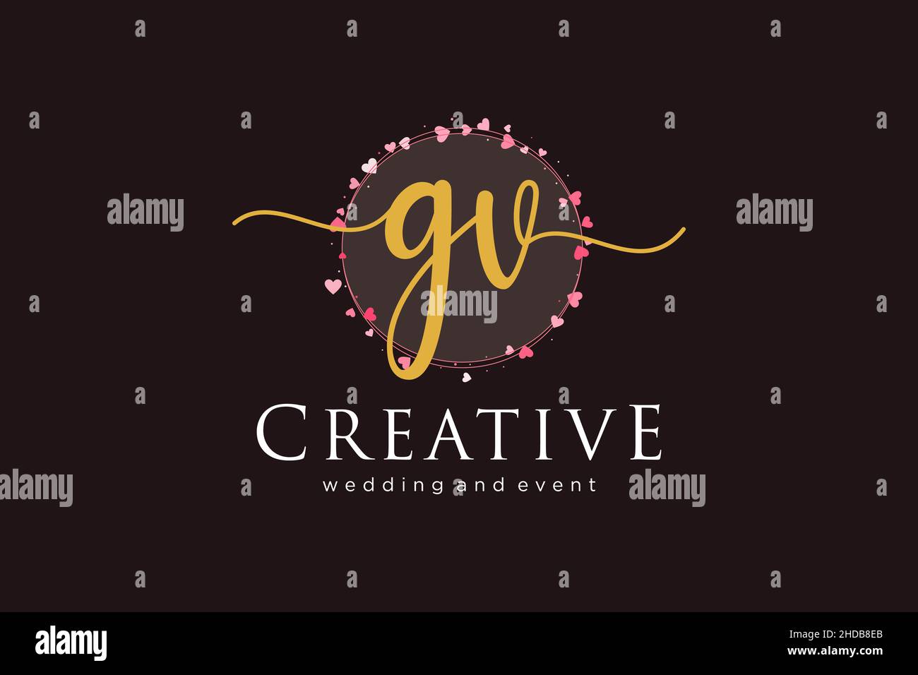 Logo GV femminile. Utilizzabile per Logo per moda, fotografia, matrimonio, bellezza, affari. Elemento modello di disegno con logo a vettore piatto. Illustrazione Vettoriale