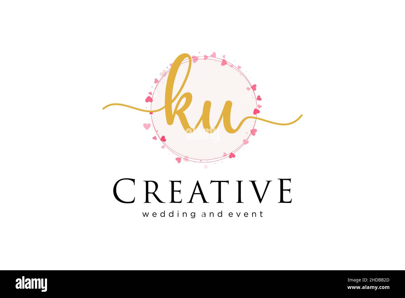 Logo KU femminile. Utilizzabile per Logo per moda, fotografia, matrimonio, bellezza, affari. Elemento modello di disegno con logo a vettore piatto. Illustrazione Vettoriale