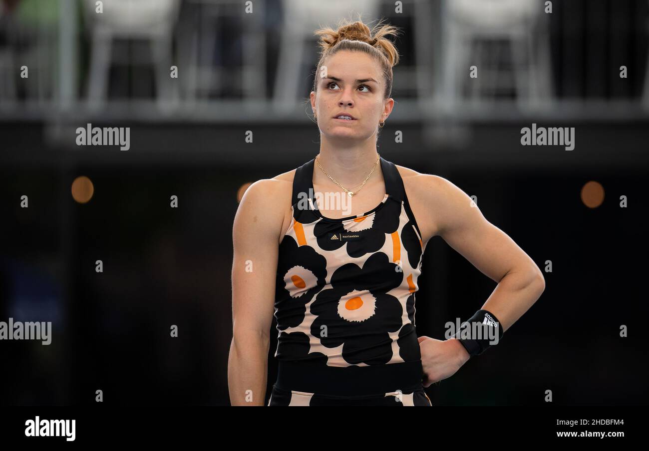 Maria Sakkari della Grecia in azione durante il secondo round contro Shelby Rogers degli Stati Uniti al torneo di tennis 2022 di Adelaide International WTA 500 il 5 gennaio 2022 al Memorial Drive Tennis Center di Adelaide, Australia - Foto: Rob Prange/DPPI/LiveMedia Foto Stock