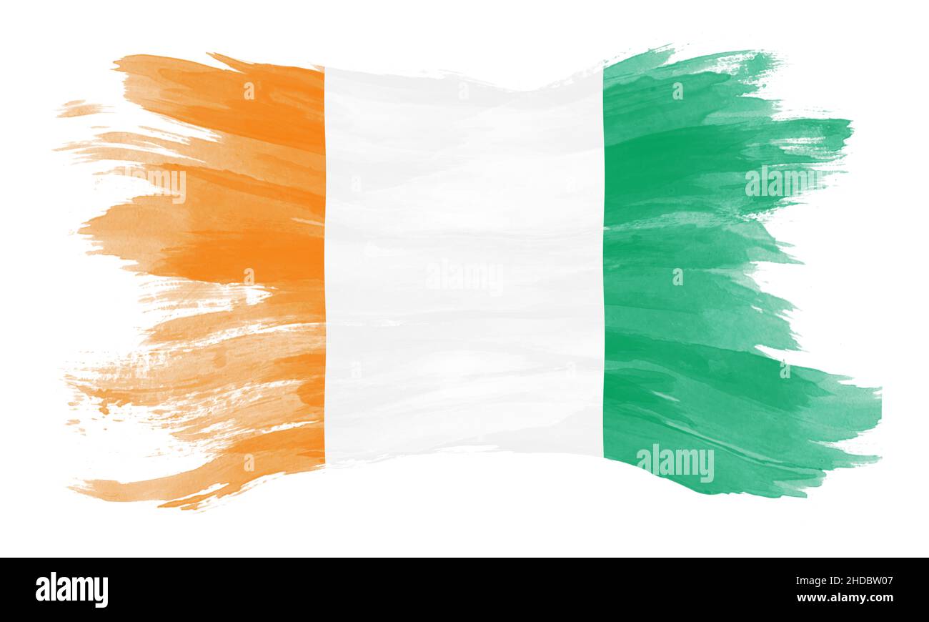 Colpo a pennello bandiera Costa d'Avorio, bandiera nazionale su sfondo bianco Foto Stock