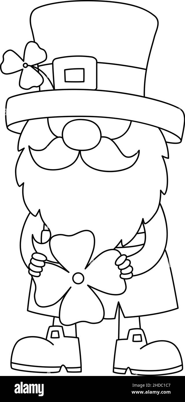 St. Patricks Day Gnome Coloring Page for Kids Illustrazione Vettoriale