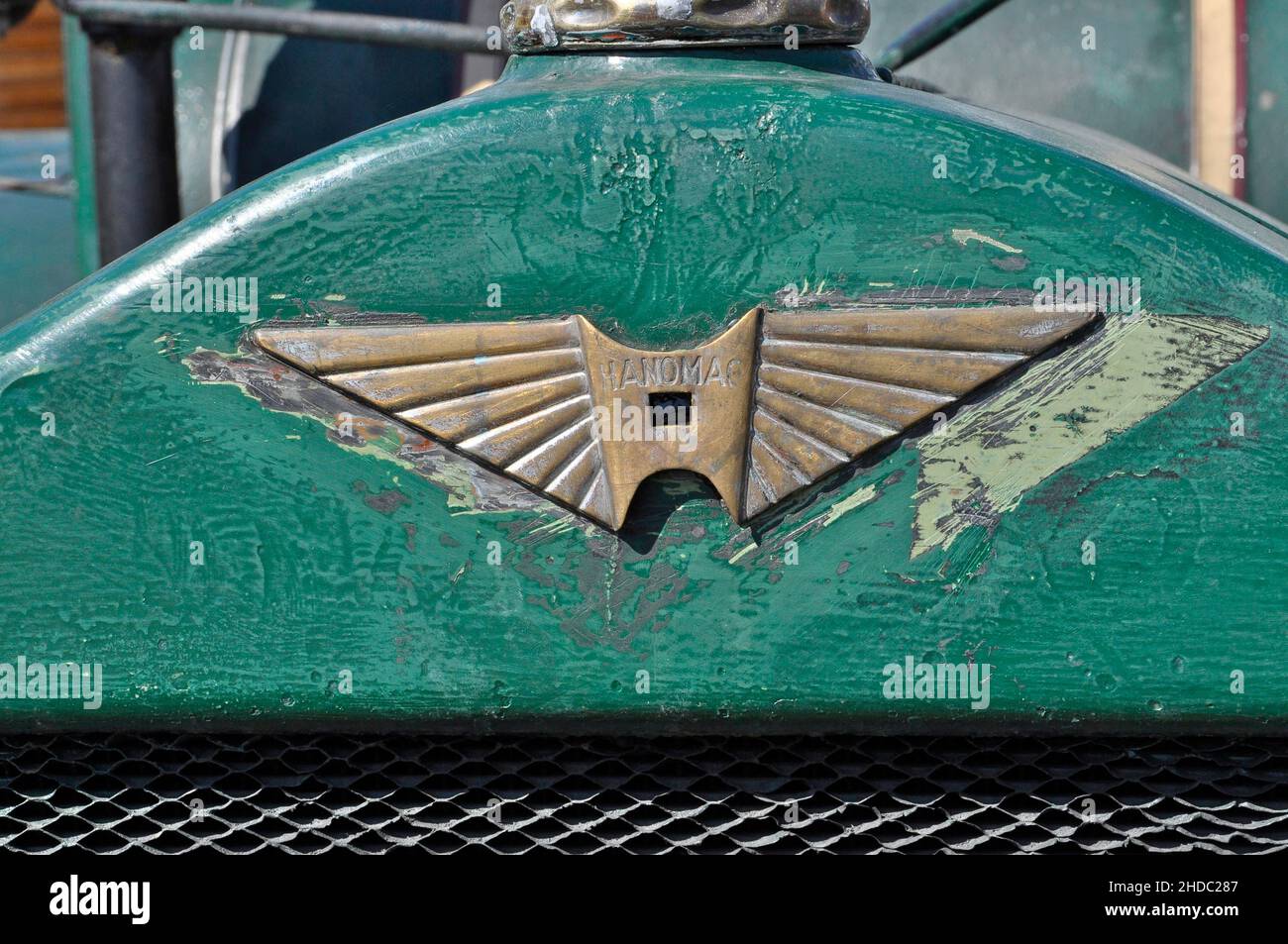 Logo Hanomag su metallo verde del trattore Foto Stock