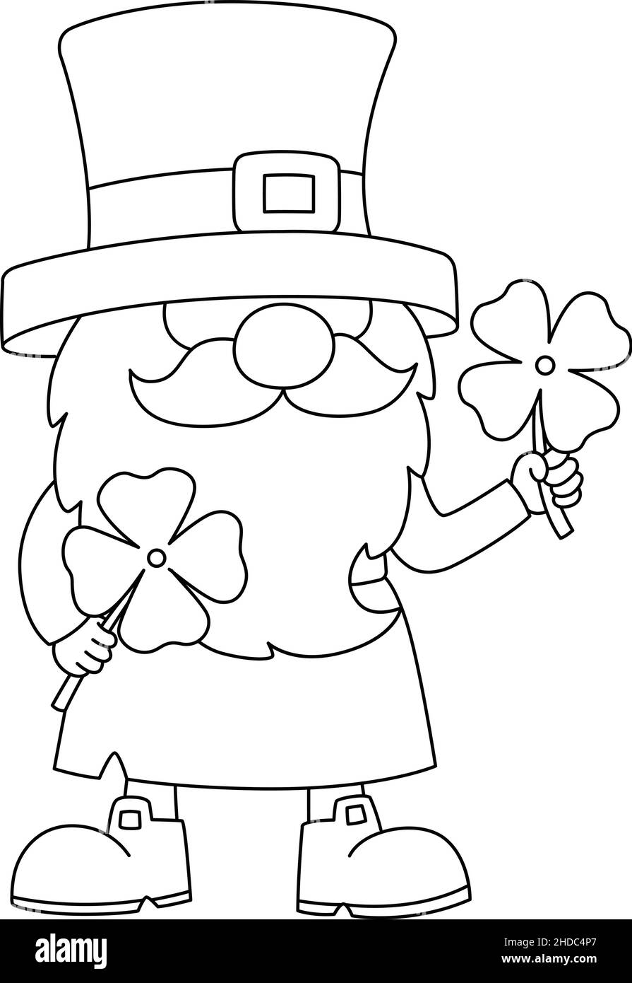 St. Patricks Day Gnome Coloring Page for Kids Illustrazione Vettoriale