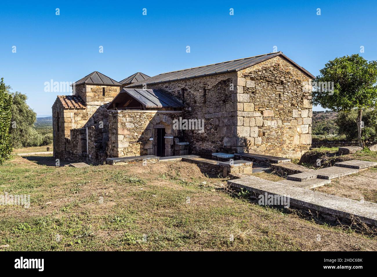 Mozarabo Basilica di Santa Lucia del Trampal in Alcuescar, provincia di Caceres, Turismo in Estremadura, Spagna Foto Stock