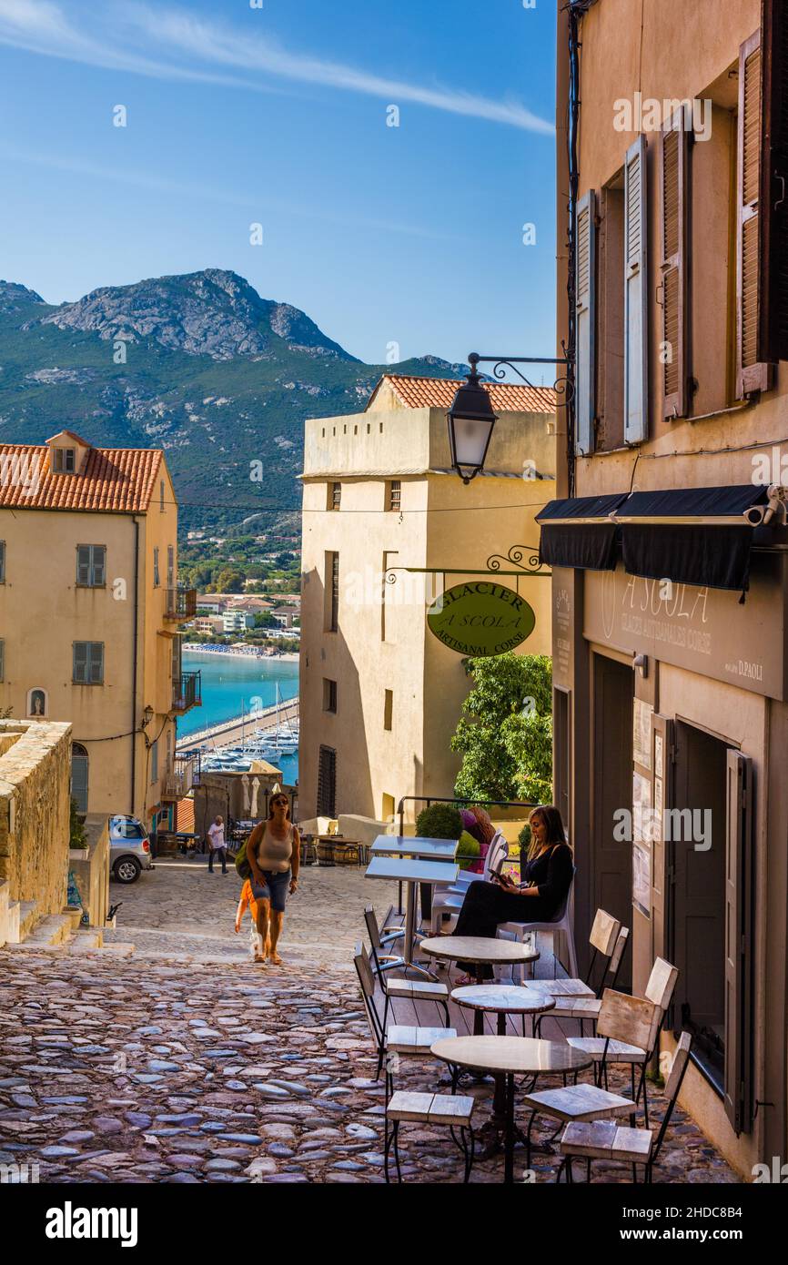 Vicolo, Cittadella, Città alta, Calvi, Corsica, Calvi, Corsica, Francia Foto Stock