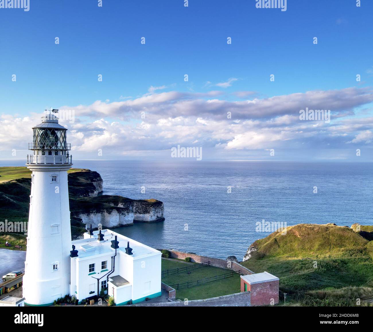 Vista dall'alto del faro di Flamborough Head, Regno Unito Foto Stock