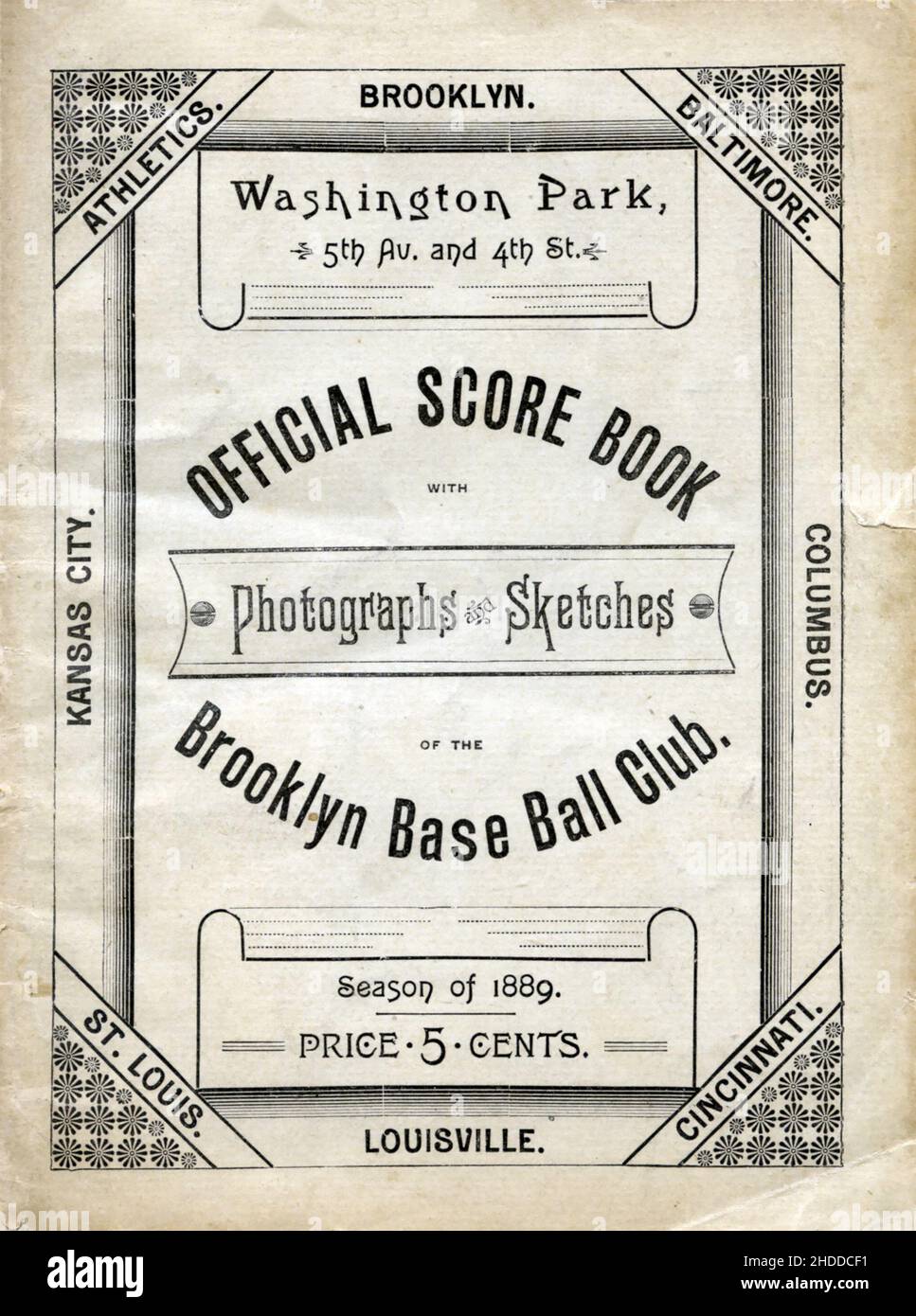1889 Punteggio Libro per una partita di baseball dell'American Association Foto Stock