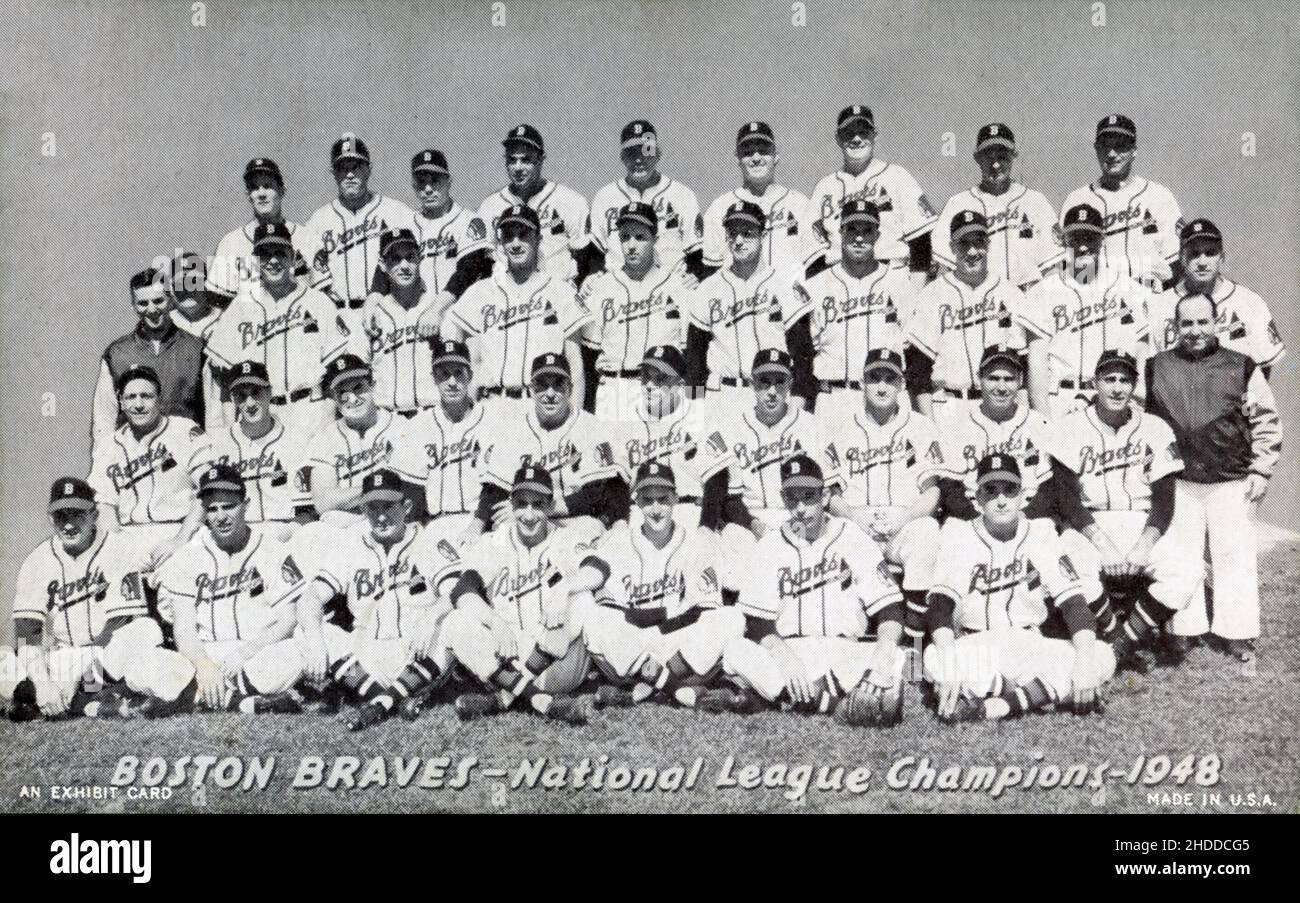 Scheda da collezione che raffigura la foto della squadra dei Boston Braves campione della Lega Nazionale 1948. Foto Stock