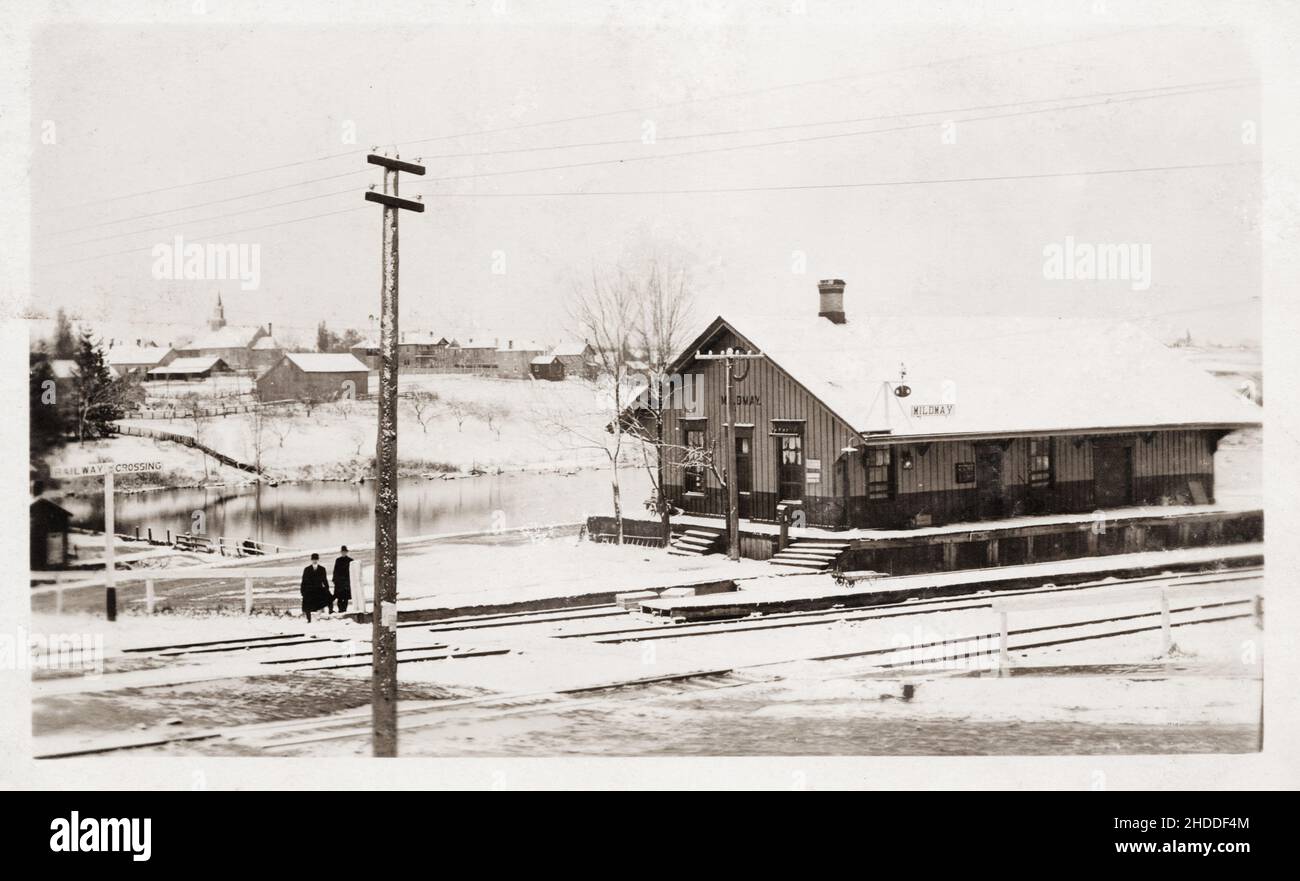 Mildmage Ontario, Grand Trunk Railway Station, cartolina dei primi del 1900, fotografo non identificato. Foto Stock