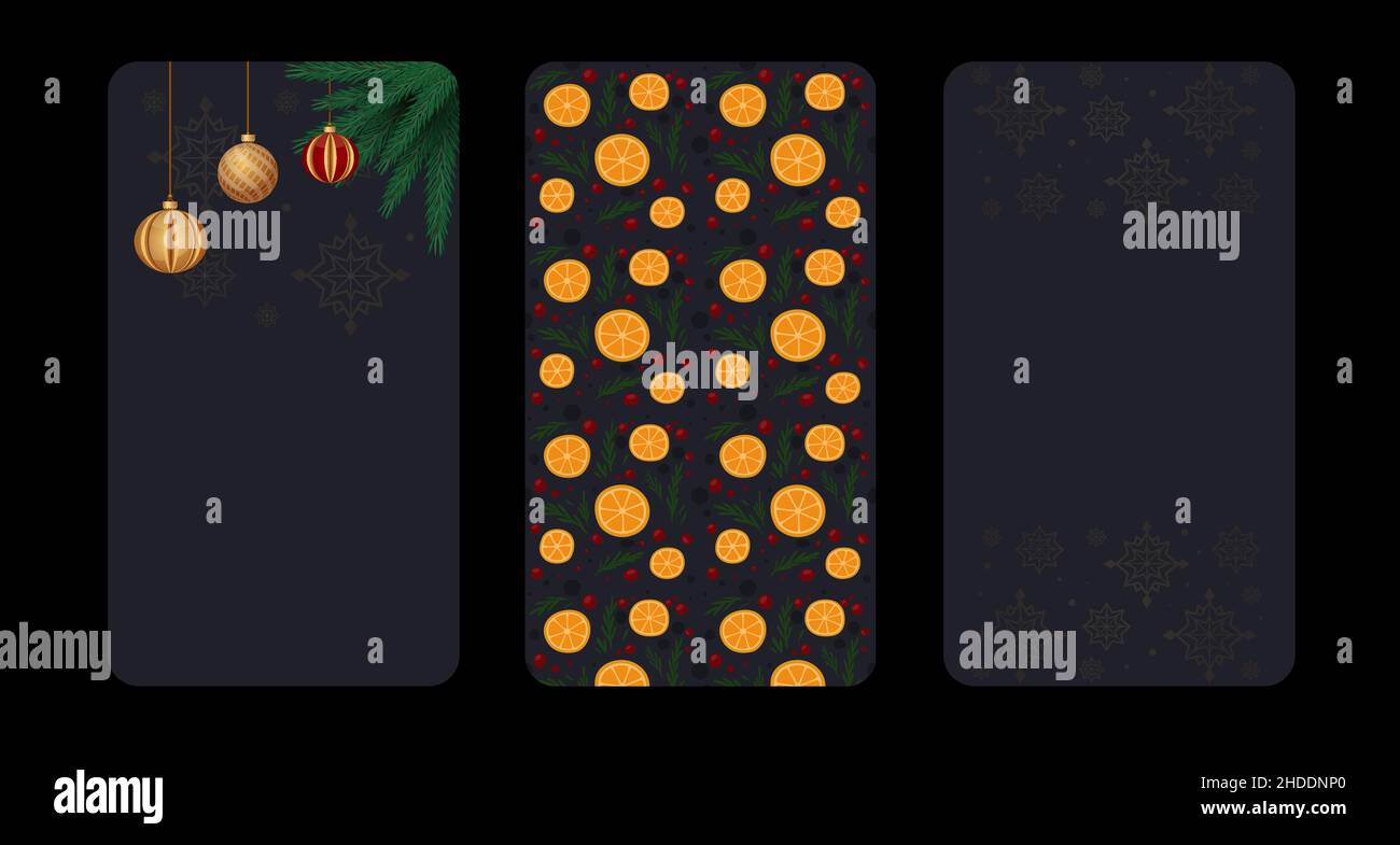 Collezione di banner verticali di nuovo anno per la pubblicità di socila media. Varianti di design dei volantini di Natale. Modello disegnato a mano Illustrazione Vettoriale