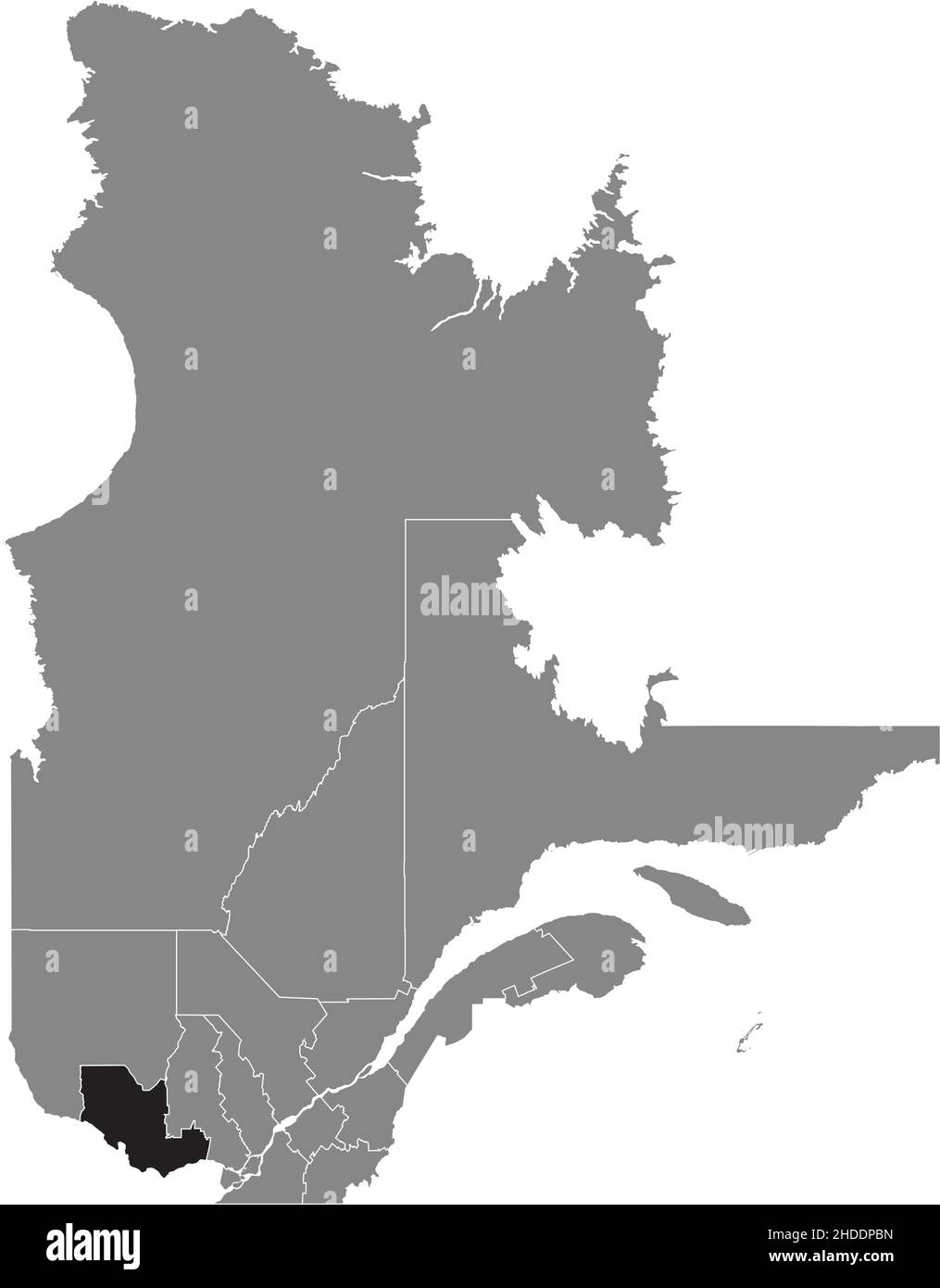 Nero piatto vuoto evidenziato mappa della posizione della regione OUTAOUAIS all'interno di grigio mappa amministrativa della provincia canadese del Québec, Canada Illustrazione Vettoriale