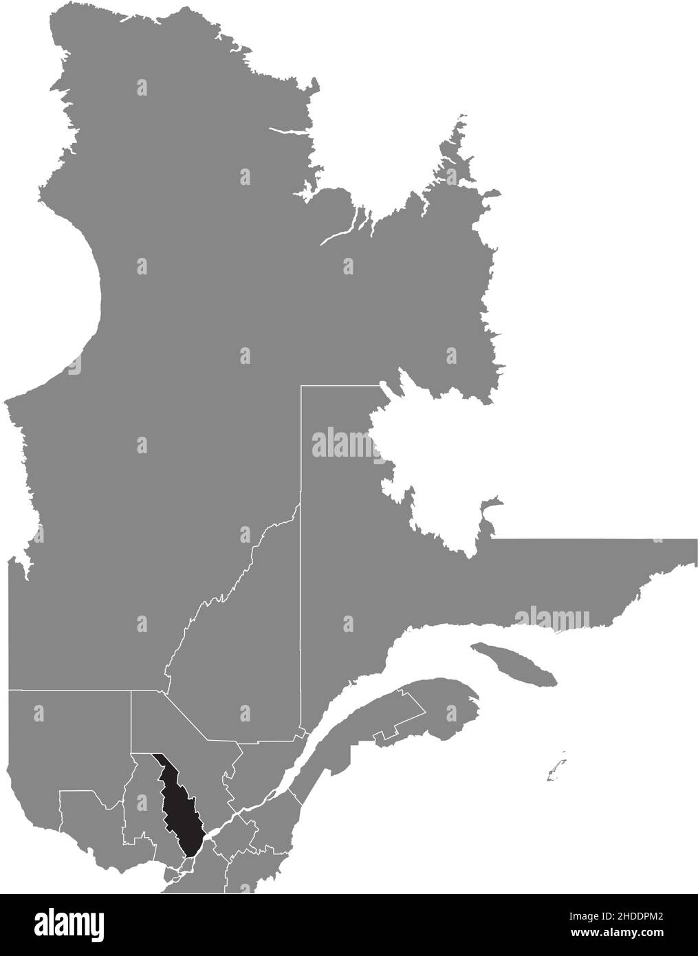 Nero piatto vuoto evidenziato mappa posizione della regione LANAUDIERE all'interno di grigio mappa amministrativa della provincia canadese del Quebec, Canada Illustrazione Vettoriale